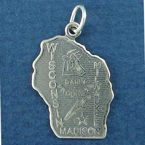State of Wisconsin Sterling Silver Charm Pendant