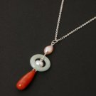Red Tear Jade with Pearl Silver Necklace - MJNL0014