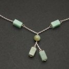 Light Green Retangle Jade Silver Necklace - MJNL0032