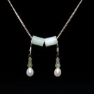 Green Receptacle Jade with Pearl Silver Earring - MJER0029
