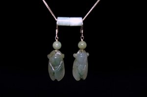 Green Cidada Jade Silver Earring - MJER0019