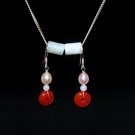 Red Jade with Pearl Silver Earring - MJER0013