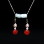 Red Jade with Pearl Silver Earring - MJER0013