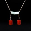 Red Retangle Jade Silver Earring - MJER0010