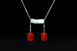Red Retangle Jade Silver Earring - MJER0010