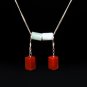 Red Retangle Jade Silver Earring - MJER0010