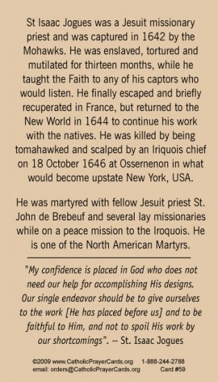 ST ISAAC JOGUES PRAYER CARD 59