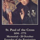 St. Paul of the Cross Prayer Card PC#263