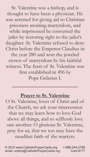 St. Valentine Prayer Card PC#177