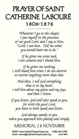 ST CATHERINE LABOURE PRAYER CARD PC#40