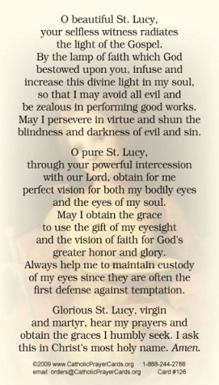 St Lucy Prayer Card Pc#126