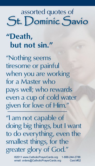 St Dominic Savio Prayer Card 52