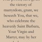 St. Barbara Prayer Card PC#650