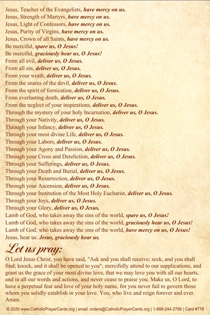 Litany of the Holy Name of Jesus Prayer Card PC-778