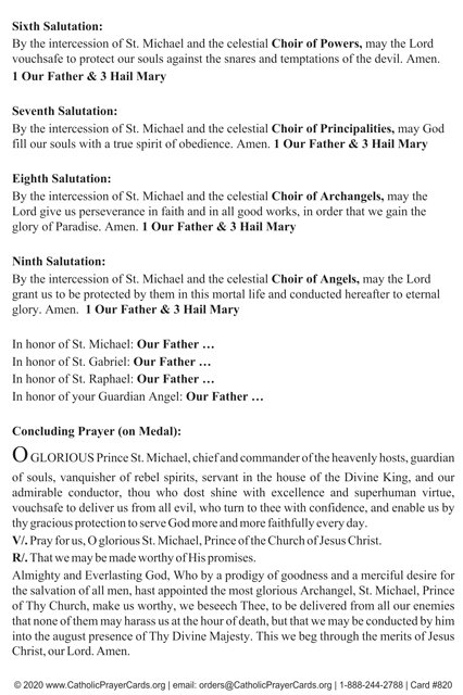 St. Michael Chaplet Prayer Card PC-820