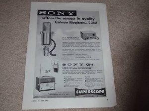 Sony C-37a Microphone Ad,cp-2 PS,CR-4 wireless Ad,specs