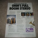OHM Coherent Speakers Ad from 1989,FRS,XO Lines also