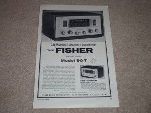 Fisher Tuner Ad, 90-T, Article, specs, Rare 1958 Ad!