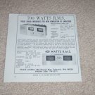 Phase Linear 700, 400 Original 1st Ad!, 1971, 5"x5"