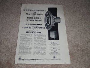 Goodmans Ad, Axiom 80 Speaker Ad, Specs, 1956, Article