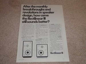 Rectilinear III lowboy Speaker Ad, 1972,Article,Rare