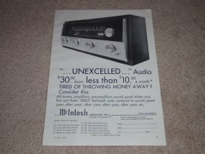 McIntosh MR 67 Tube Tuner Ad, 1965, 1 pg, Rare Tuner Ad
