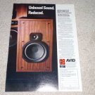 Avid 110 Speaker Ad, 1978, Article, Specs, Color,RARE!