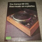 Sansui SR-212 Turntable ad from 1974,color,perfect!