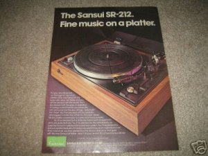 Sansui SR-212 Turntable ad from 1974,color,perfect!