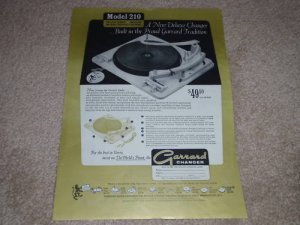 Garrard 210 Turntable Changer Ad, 1960, Article,RARE!