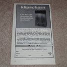 Klipsch Klipschorn Speaker Ad, 1977,6"x9" Beautiful!
