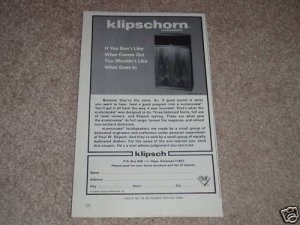 Klipsch Klipschorn Speaker Ad, 1977,6"x9" Beautiful!