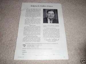 Paul Klipsch Talks Price Article, 1 page, Klipschorn