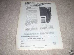 Klipsch X-3,Klipschorn, Ad,1968, very rare! History!