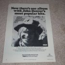 John Denver's Greatest Hits Record Ad, 1974,Original Ad