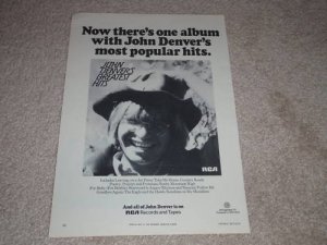 John Denver's Greatest Hits Record Ad, 1974,Original Ad