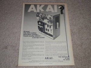 Akai Open Reel,8trk,Cass Machine Ad,RARE! 1972,Article