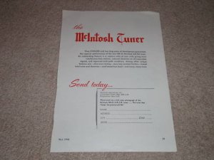 McIntosh Tuner Ad,1958, "coming soon" MR-55, 1 page