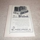 McIntosh MC-30 Mono Tube Amp Ad fr 1955, 9"x7" History!