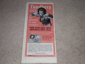 Tandberg 64x Open Reel Ad, 1968, Specs, Article,6"x11"