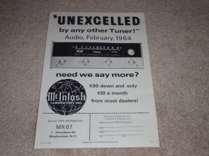 McIntosh MR 67 Tube Tuner Ad, 1964, Rare Ad! Beautiful!