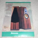 Avalon Acoustics Speaker Ad, 1988, Rare Ad, perfect!