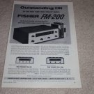 Fisher FM-200 Tube Tuner Ad,1960,specs,article,100,50