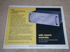 Audio Research Classic Ad,Dual 75 Tube Amp,Article,1973