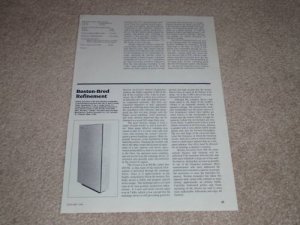 Boston Acoustics A-400 Speaker Review, 2 pgs, 1984,Info