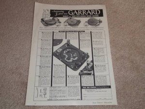 Garrard RC 98, 88, 121 Turntable Ad, 1956, Articles,1pg