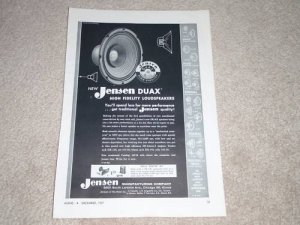 Jensen Duax Speaker Ad, 1957, KTX-2 Horn Ad, Specs