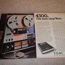 Teac 4300 Open Reel Deck Ad from 1975,2 pages,color!