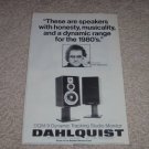 Dahlqist DQM-9 Speaker Ad, 1977, Phil Ramone! 6"x9"