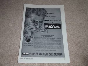 Revox Open Reel Ad, 1st one! 1957, Tube driven, Specs